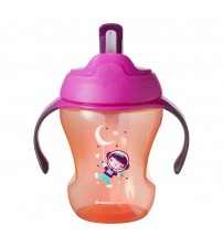 Cana Easy Drink cu pai, Tommee Tippee, 230 ml x 1 buc, 6luni+, Roz / Portocaliu
